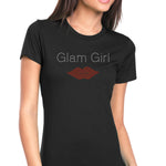 Womens T-Shirt Bling Black Fitted Tee Glam Girl Red Lips