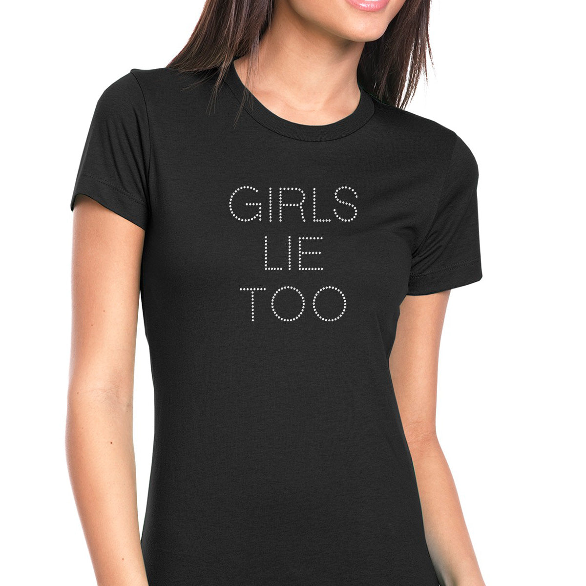 Womens T-Shirt Bling Black Fitted Tee Girls Lie Too Funny Humor