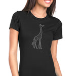Womens T-Shirt Bling Black Fitted Tee Crystal Silver Giraffe