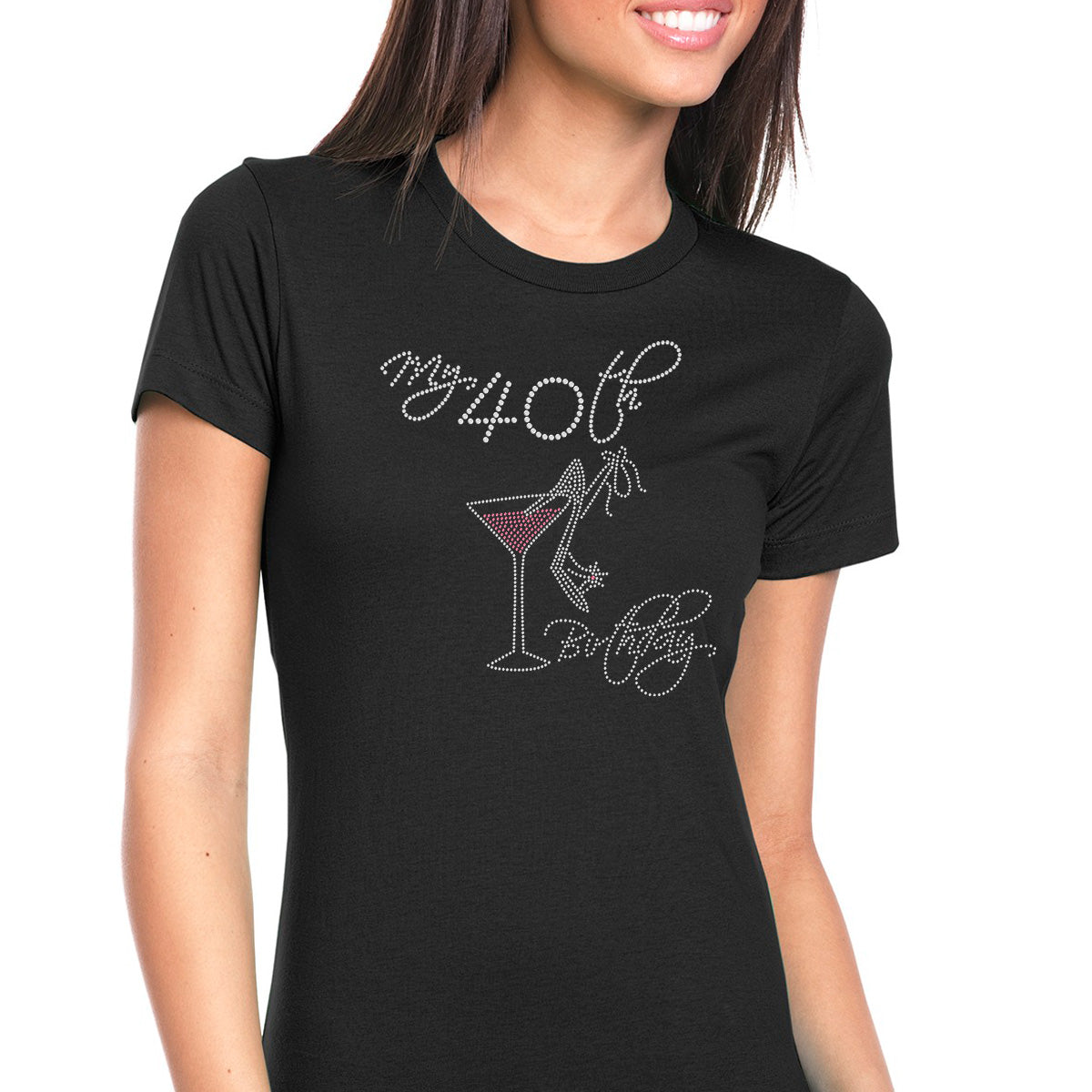 Womens T-Shirt Bling Black Fitted Tee 40th Birthday Heels Martini
