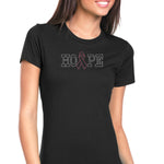 Womens T-Shirt Bling Black Fitted Tee Hope Cancer Ribbon Pink