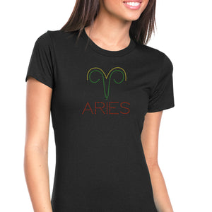 Womens T-Shirt Bling Black Fitted Tee Zodiac Bling Aries