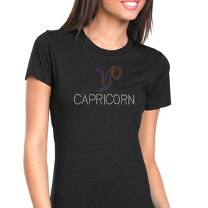 Womens T-Shirt Bling Black Fitted Tee Zodiac Bling Capricorn
