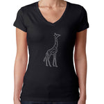 Womens T-Shirt Bling Black Fitted Tee Crystal Silver Giraffe