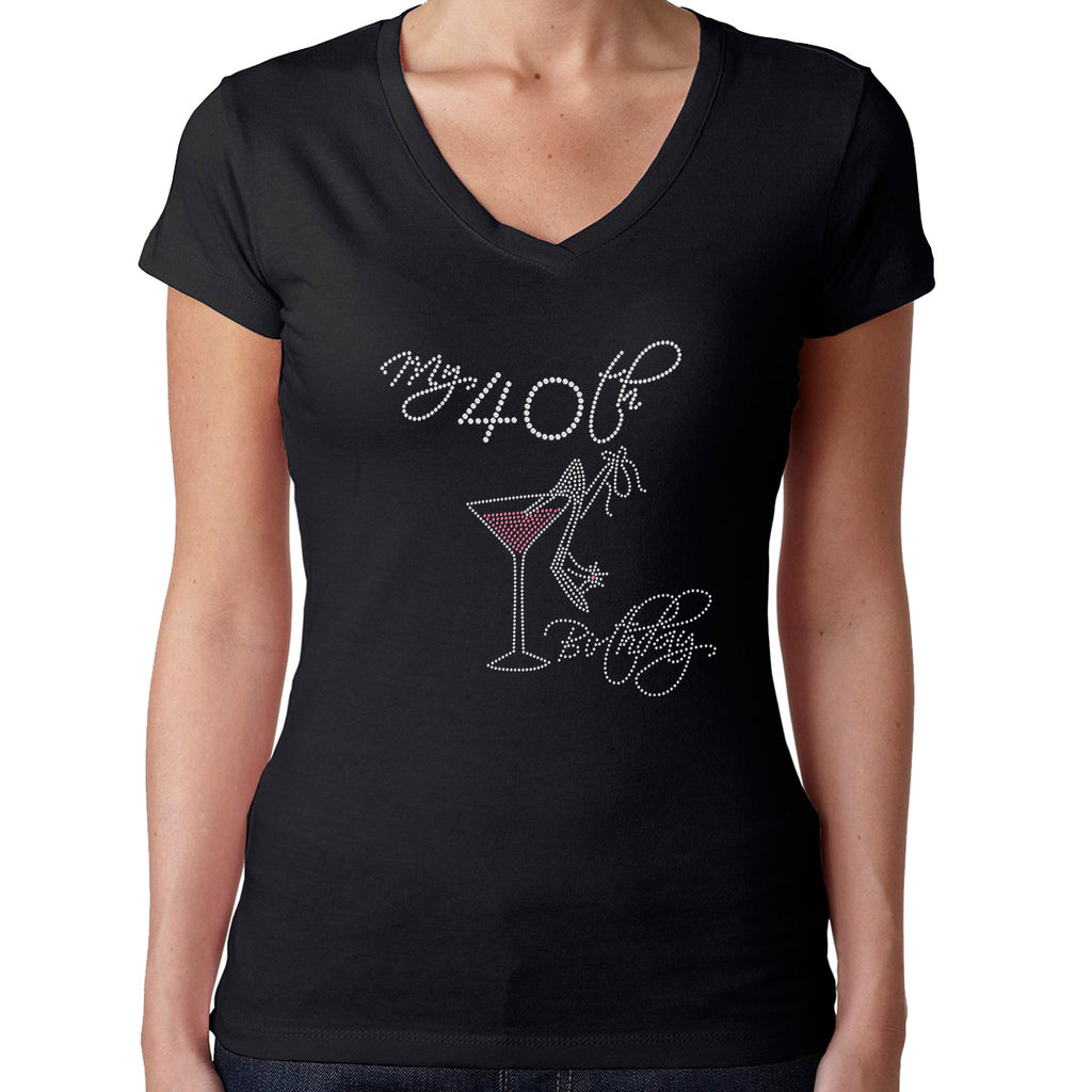 Womens T-Shirt Bling Black Fitted Tee 40th Birthday Heels Martini