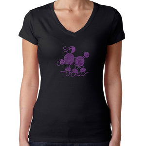 Womens T-Shirt Bling Black Fitted Tee Amethyst Purple Poodle Dog