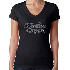 Womens T-Shirt Rhinestone Bling Black Fitted Tee Drama Queen