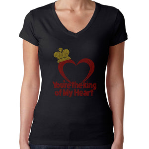 Womens T-Shirt Rhinestone Bling Black Fitted Tee You are the King my Heart Love