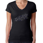 Womens T-Shirt Rhinestone Bling Black Fitted Tee Dance Sparkle Blue White