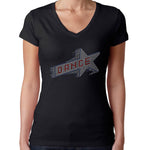 Womens T-Shirt Rhinestone Bling Black Fitted Tee Dance Shooting Star