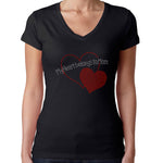 Womens T-Shirt Rhinestone Bling Black Fitted Tee My Red Heart Belongs to Mom