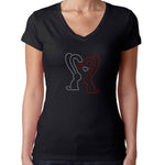 Womens T-Shirt Rhinestone Bling Black Fitted Tee Love Bunnies White Red Hearts