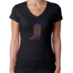 Womens T-Shirt Rhinestone Bling Black Fitted Tee Cowgirl Pink Purple Boot