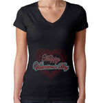 Womens T-Shirt Rhinestone Bling Black Fitted Tee Happy Valentines Day Love Heart