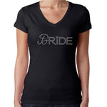 Womens T-Shirt Rhinestone Bling Black Fitted Tee Bride Heart White Sparkle