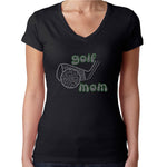 Womens T-Shirt Rhinestone Bling Black Fitted Tee Golf Mom Sparkle White Green
