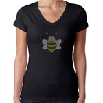 Womens T-Shirt Rhinestone Bling Black Fitted Tee HoneyBee Sparkle