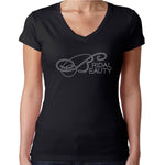 Womens T-Shirt Rhinestone Bling Black Fitted Tee Bridal Bride Beauty Sparkle