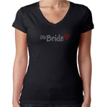 Womens T-Shirt Rhinestone Bling Black Fitted Tee The Bride Red Heart Sparkle