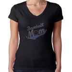 Womens T-Shirt Rhinestone Bling Black Fitted Tee Baseball Mom Ball Blue