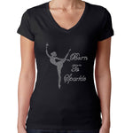 Womens T-Shirt Rhinestone Bling Black Fitted Tee Born Sparkle Ballerina Dancer