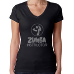 Womens T-Shirt Rhinestone Bling Black Fitted Tee Zumba Instructor Dance Fitness