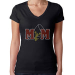 Womens T-Shirt Rhinestone Bling Black Fitted Tee Cheer Mom Red Yellow Sparkle