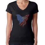 Womens T-Shirt Rhinestone Bling Black Fitted Tee USA Eagle American Flag