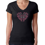 Womens T-Shirt Rhinestone Bling Black Fitted Tee Big Small Heart Pink Red