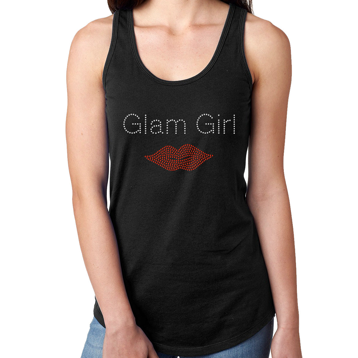 Womens T-Shirt Bling Black Fitted Tee Glam Girl Red Lips