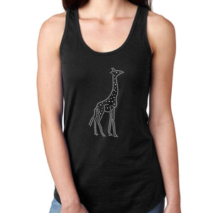 Womens T-Shirt Bling Black Fitted Tee Crystal Silver Giraffe