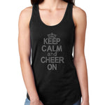 Womens T-Shirt Bling Black Fitted Tee Keep Calm and Cheer