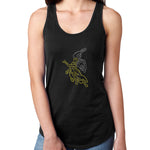 Womens T-Shirt Bling Black Fitted Tee Flying Angel Gold Crystal