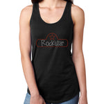 Womens T-Shirt Bling Black Fitted Tee Rockstar Star Sign Red
