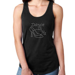 Womens T-Shirt Rhinestone Bling Black Fitted Tee Dance Diva Shoe