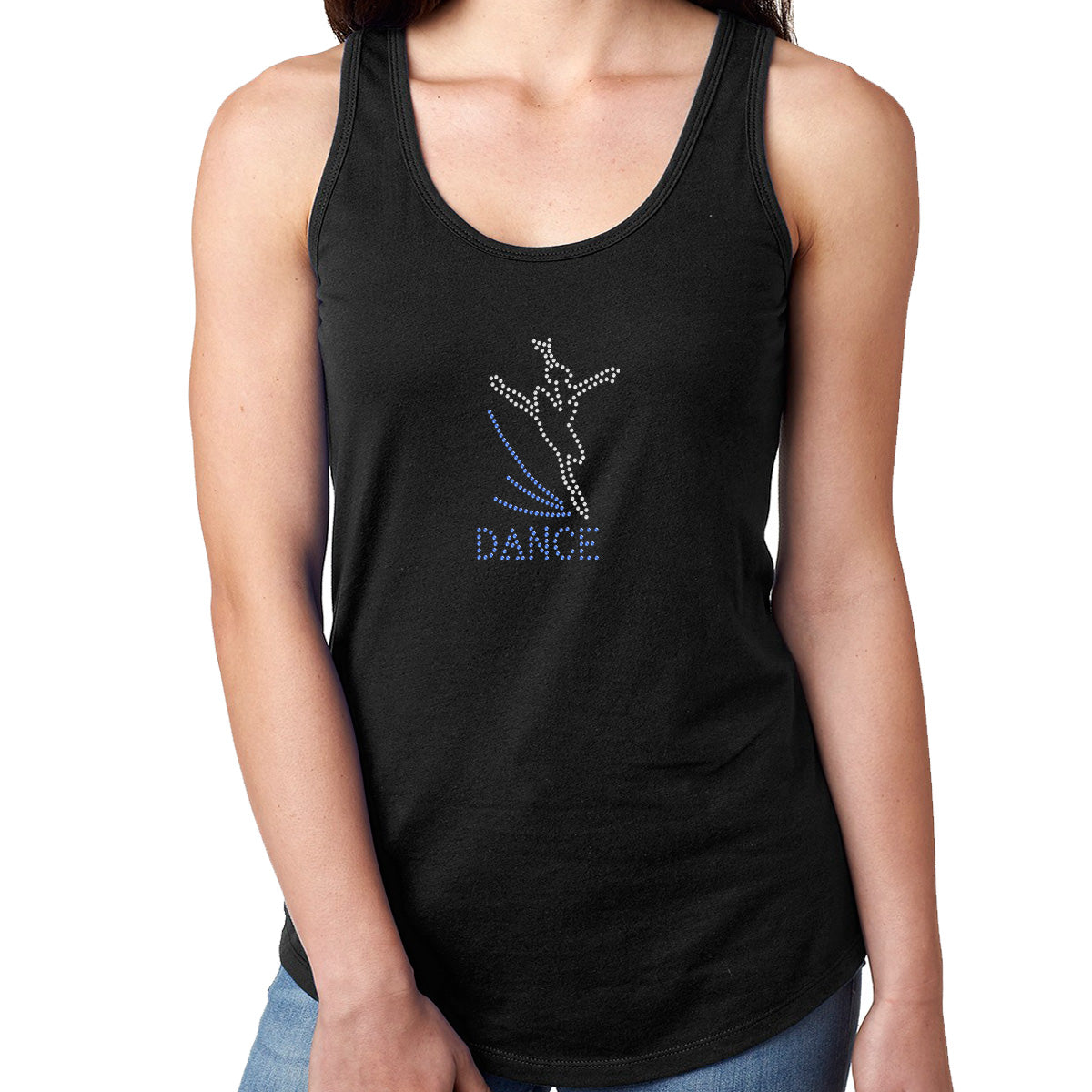 Womens T-Shirt Rhinestone Bling Black Fitted Tee Dance Ballerina