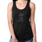 Womens T-Shirt Rhinestone Bling Black Fitted Tee Dance Ballerina