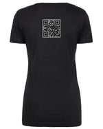 Custom Ladies Black NL3900 - Lavish Glitter (Old Rose Logo - Silver Women Shape) QR Code on Back Silver Glitter