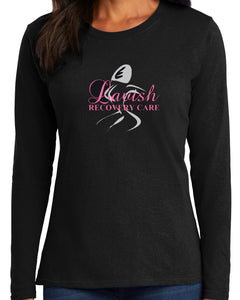 Custom Ladies Black Long Sleeve LPC54LS - Lavish Glitter (Old Rose Logo - Silver Women Shape) QR Code on Back Silver Glitter