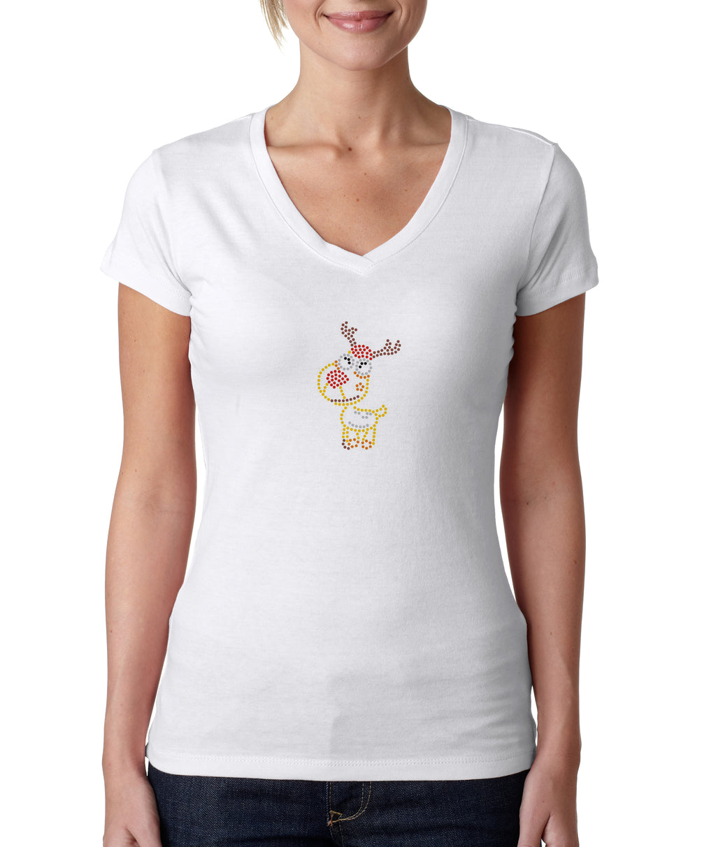 Womens T-Shirt Christmas Smiling Deer Xmas 1059